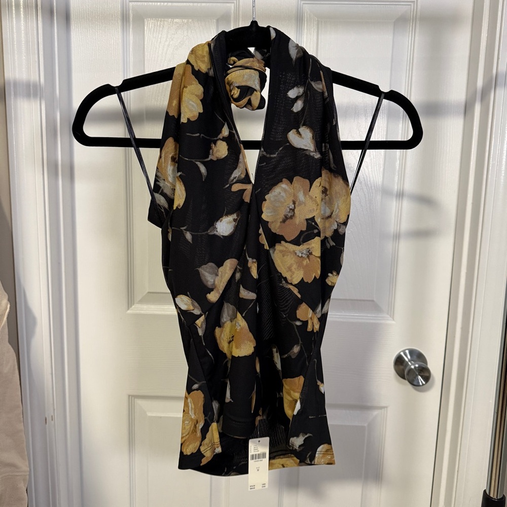 Floral Black and Yellow Halter